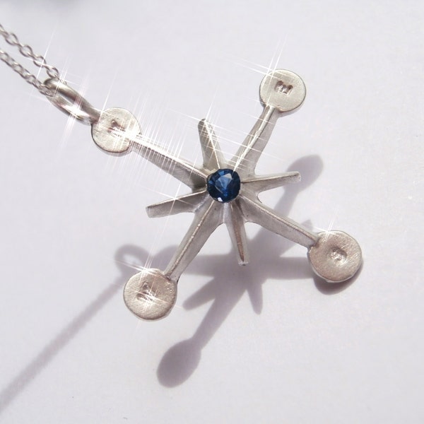 Sapphire Compass Jr Windrose Sterling Silver Necklace