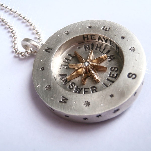 Celestial Compass Sterling Silver and 10K Gold with Diamond Necklace