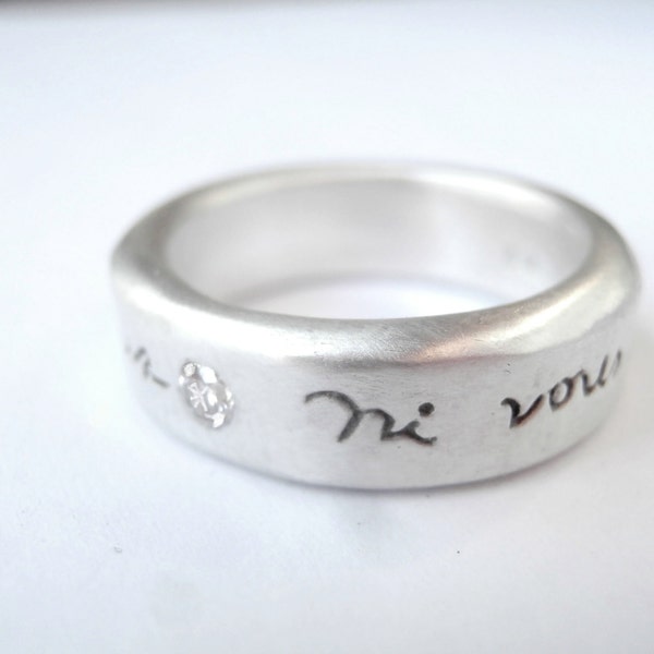 Ni Vous Sans Moi French Poetry Silver and Diamond Ring (0.06 cts)