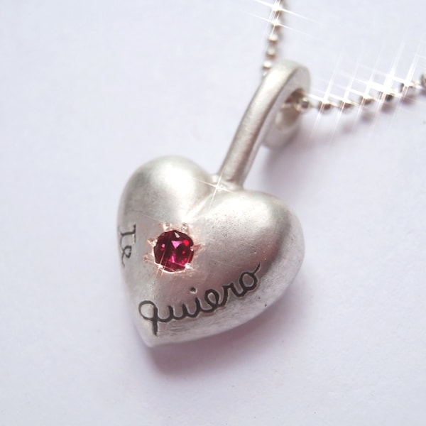 Te quiero Heart Ruby Necklace Sterling Silver