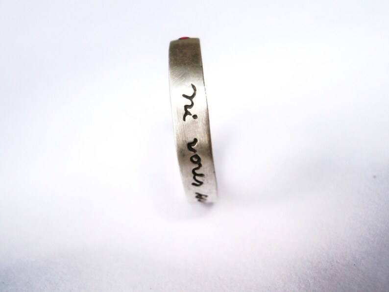 Thin Ni Vous Sans Moi French Poetry Ring Sterling Silver with Ruby