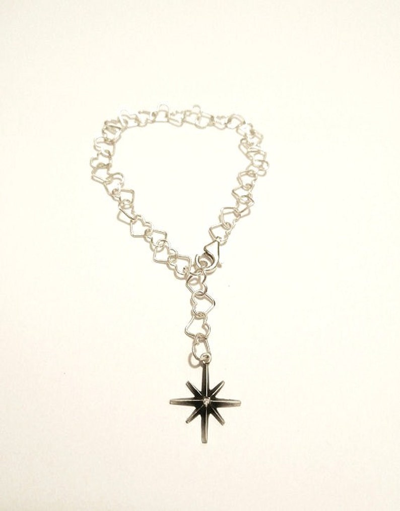 Compass Love Bracelet Sterling Silver Hearts With Diamond Etsy