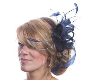 Navy Blau Sinamay Feder Kopfschmuck Fascinator Hut Heute Versandfertig