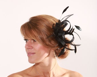 Schwarz Sinamay Feder Headpiece Fascinator Hut Heute Versandfertig