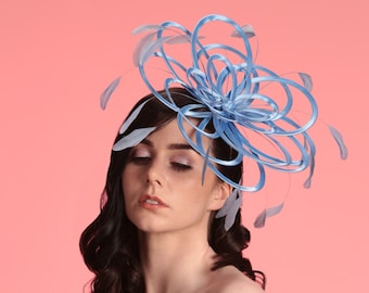 Cornflower Blue satin and feather Fascinator Hat - wedding, ladies day - choose any colour feathers & satin