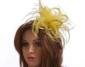 Gelber Feather Fascinator Hut - Hochzeit, Damentag - wählen Sie eine beliebige Farbe Federn & Satin