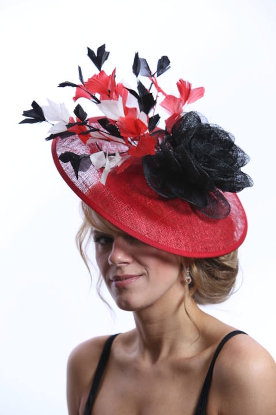 Red Black \u0026 White Saucer Fascinator 