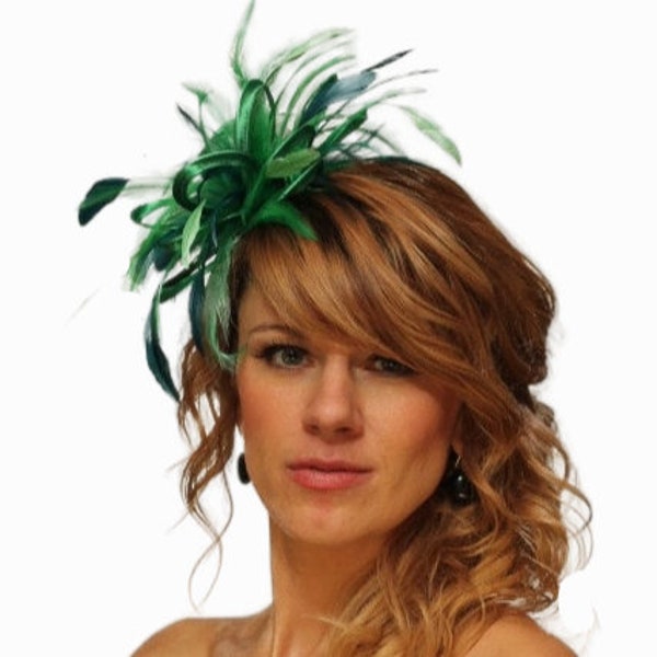 Emerald Green and Teal Feather Fascinator Hat - wedding, ladies day - choose any colour feathers & satin