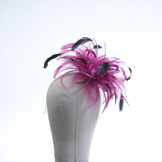 Magenta Hot Pink and Black Feather Fascinator Hat - Wedding  display picture 2
