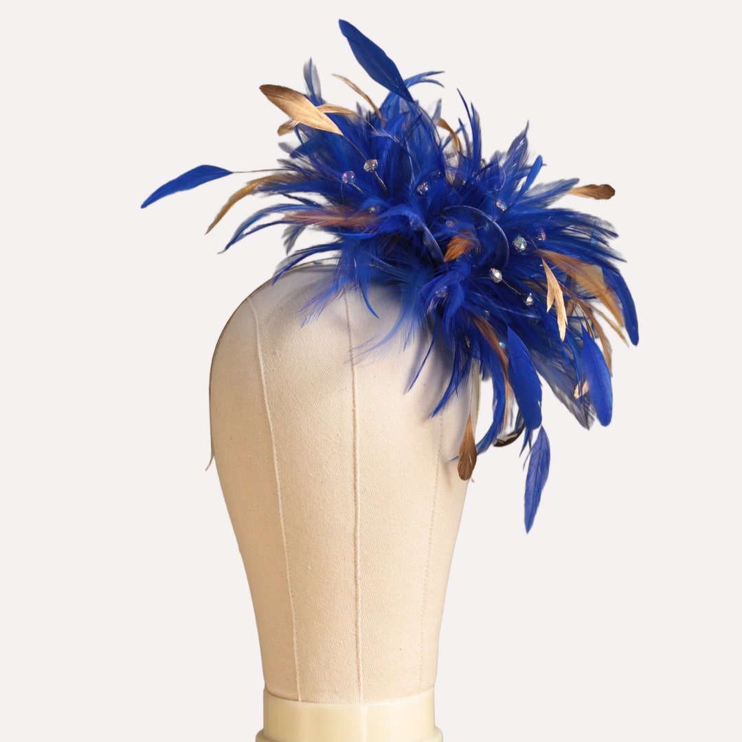 Vibrant royal blue feather front scattered rhinestone hat by J. F. Y. New York Vibrant royal blue feather front scattered rhinestone hat by  main image 2