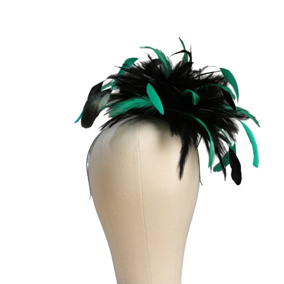 Black and Emerald Green Feather Fascinator Hat - Wedding  display picture 2