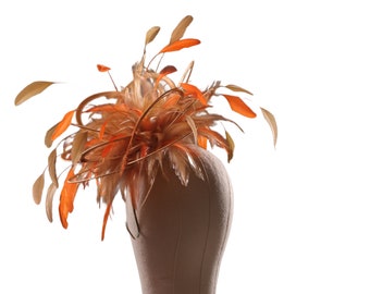 Gold and Orange  Feather Fascinator Hat - wedding, ladies day - choose any colour feathers & satin