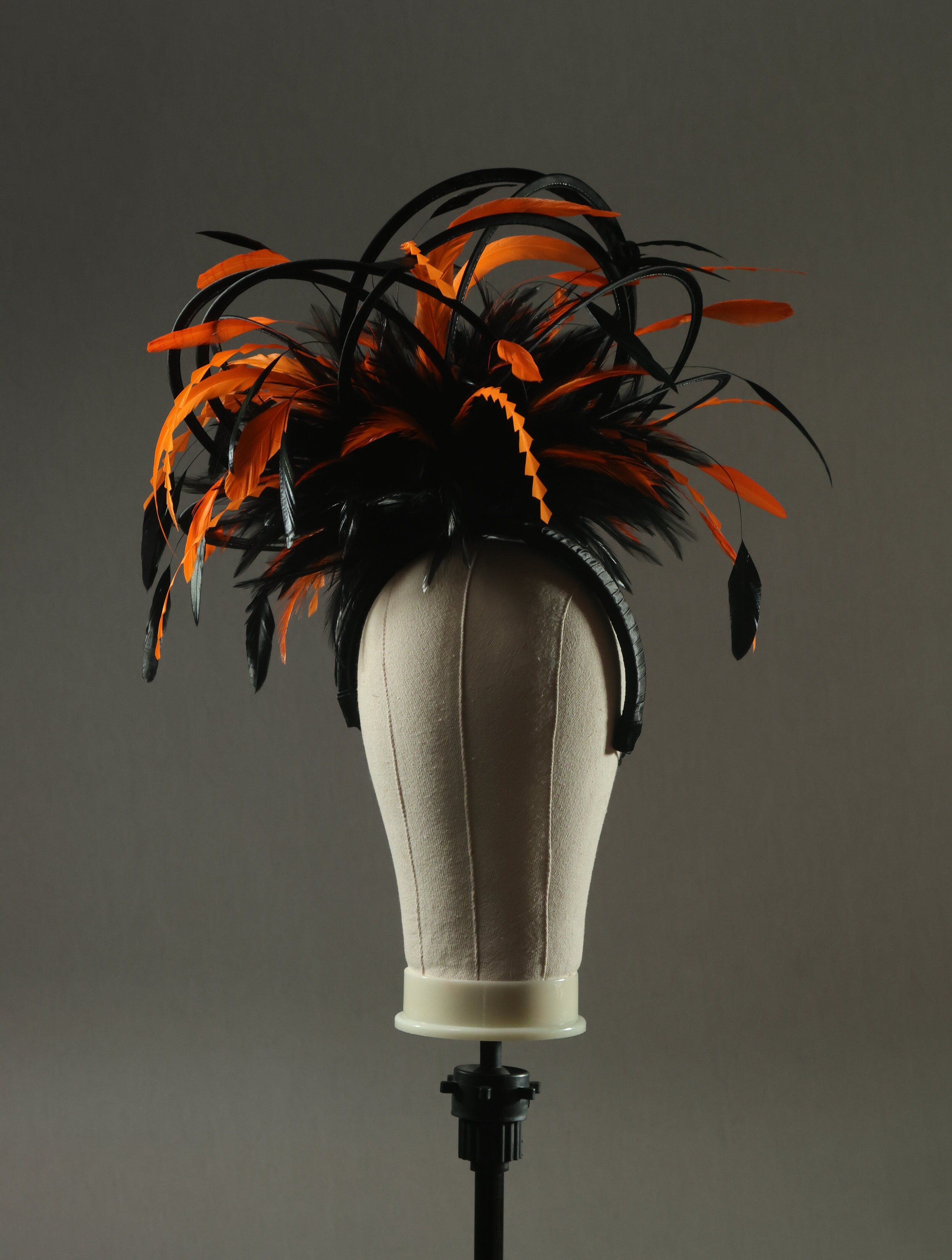 Black and Orange Large Feather Fascinator Hat- Mother of the  display picture 2