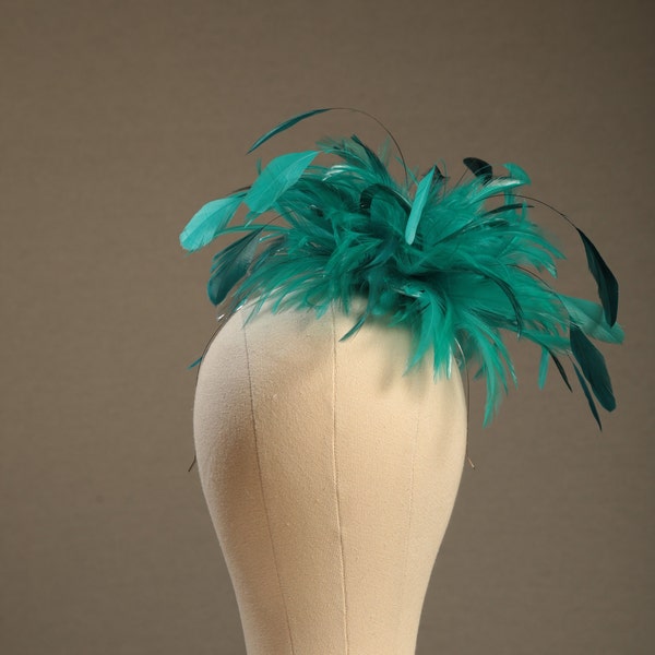 Jade Green and Teal Blue Feather Fascinator Hat - wedding, ladies day - choose any colour feathers & satin