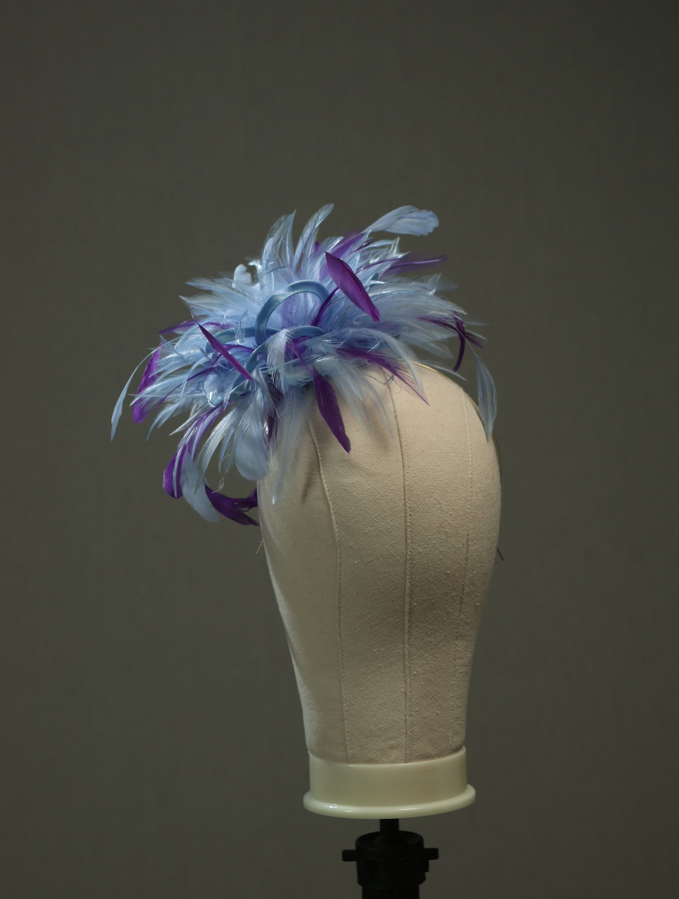 Elegant Gray and Purple Feather Fascinator Headband Orchid and White Ostrich Feather Fascinator | Wedding  main image 2