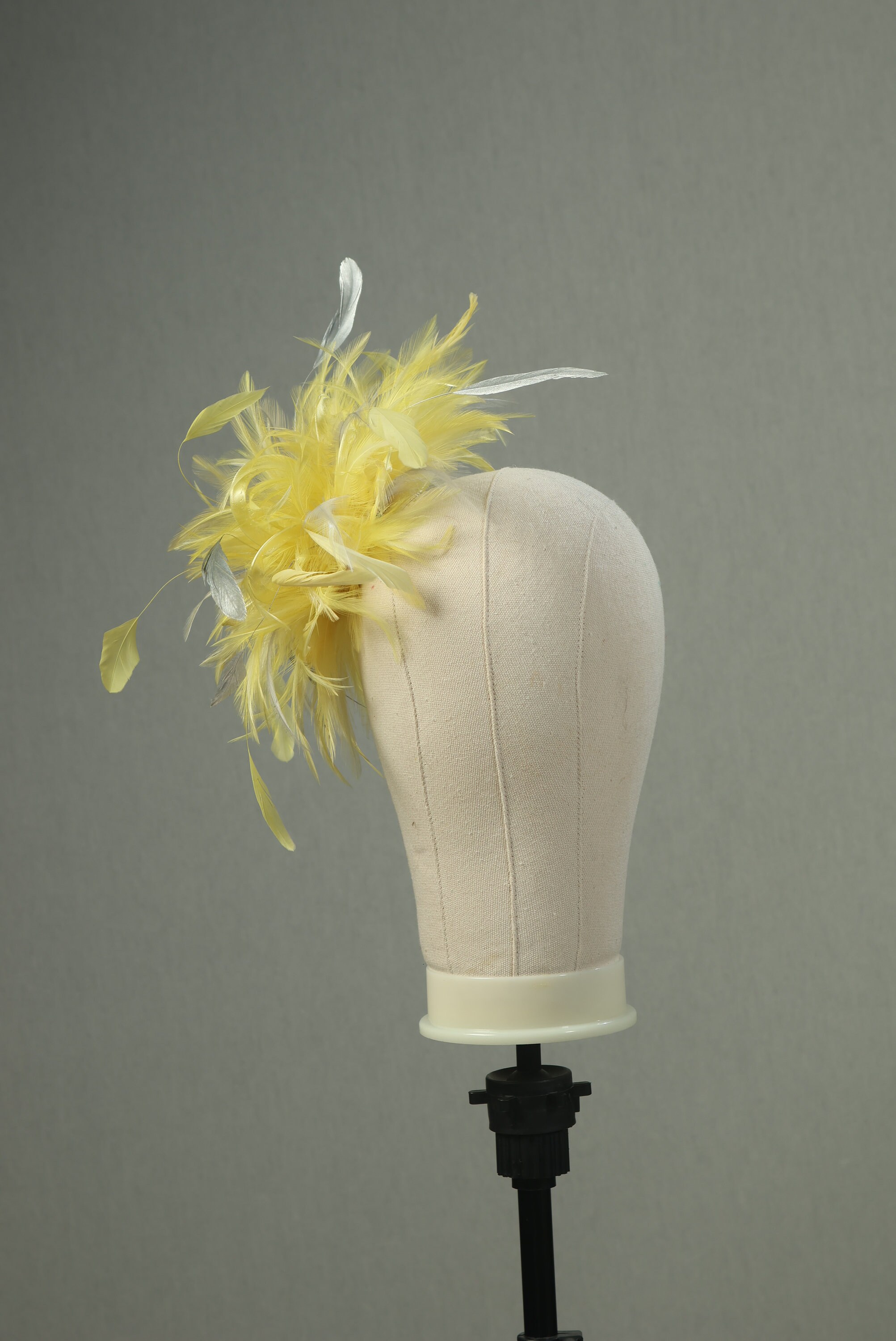 Yellow and Silver and Grey Feather Fascinator Hat - Wedding 