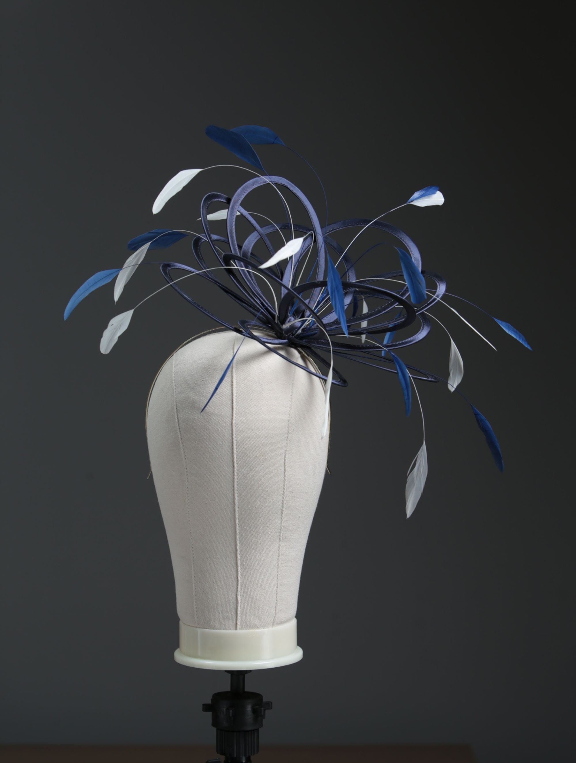 Navy Blue and White Satin Feather 