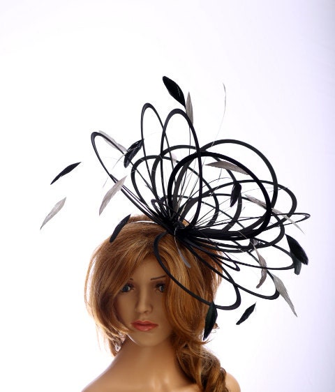 Black and Silver Large Feather Fascinator Hat Perfect for a - Etsy UK
