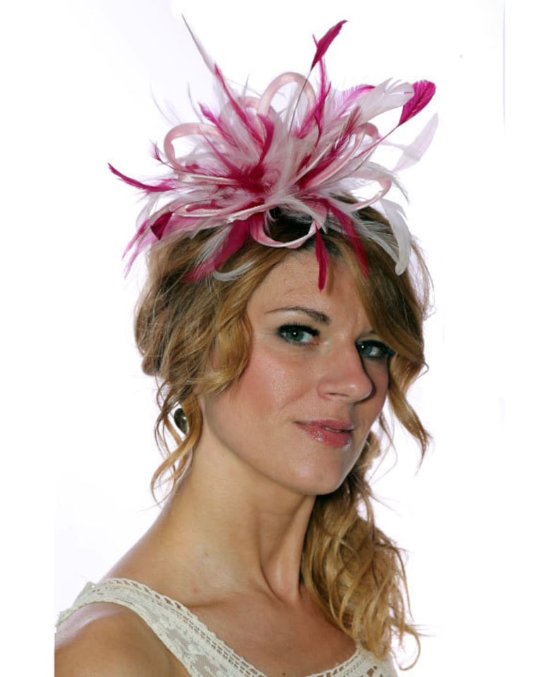 Burgundy Wine /& Coral Pink Fascinator Hat//any satin//highlight feather colour