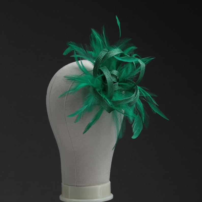 Emerald Green Sinamay Feather Headpiece Fascinator Hat