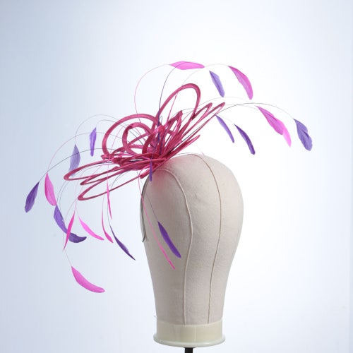 Hot Pink Cerise and Purple satin and feather Fascinator Hat - wedding, ladies day - choose any colour shops feathers & satin