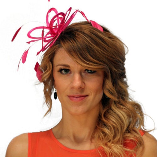 Hot Pink Fuschia Satin Feather Fascinator Hat - wedding, buy ladies day - choose any colour feathers and satin