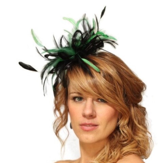 Elegant Dark Green Feather Fascinator Buy Emerald Green and Nude Feather Fascinator, Elegant Small  main image 3