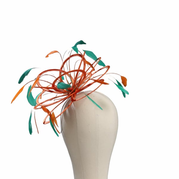Orange and Emerald Green Feather Fascinator Hat - wedding, ladies day - choose any colour feathers & satin