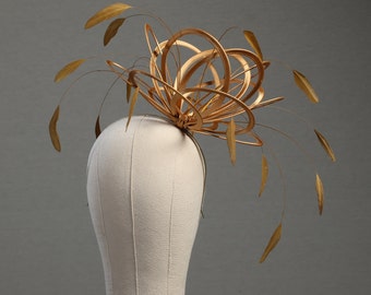 Gold Feather Fascinator Hat - wedding, ladies day - choose any colour feathers & satin