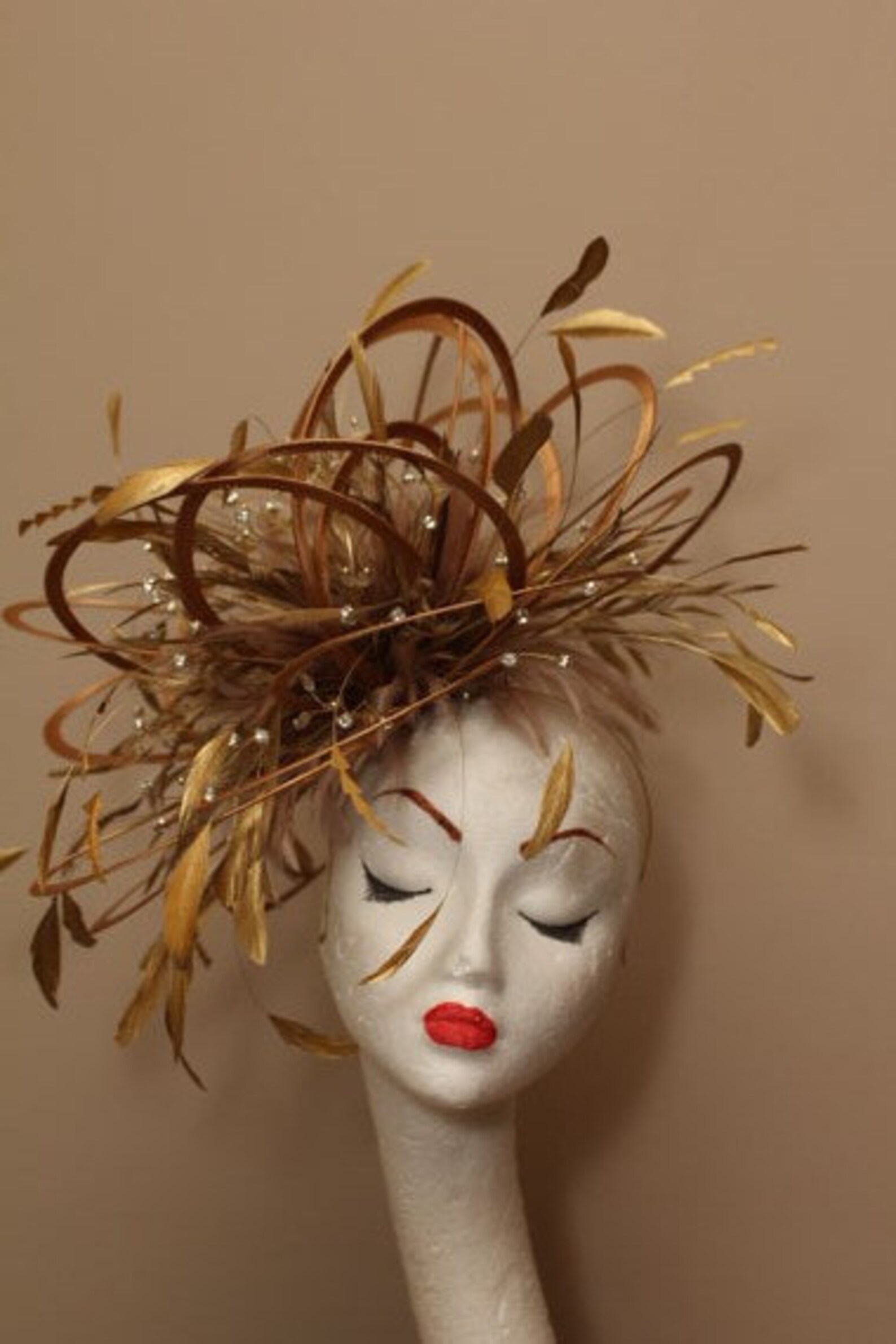 Large Gold Diamante Feather Fascinator Hat wedding ladies Etsy