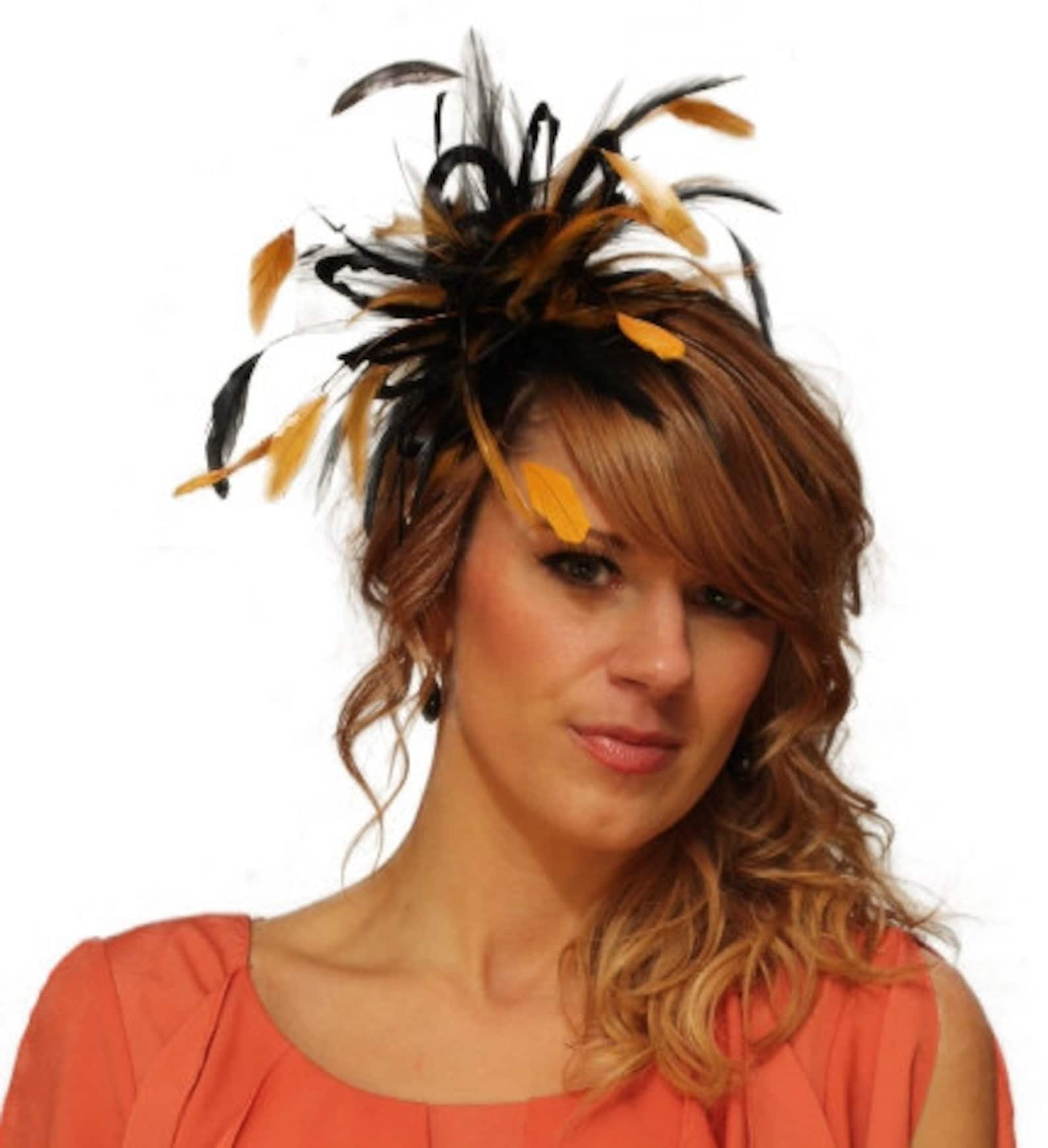 Black and Sunshine Yellow Feather Fascinator Hat Wedding Etsy