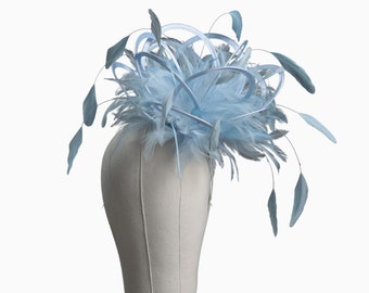 Baby Blue (Pale Blue) Satin  Feather Fascinator Hat - wedding, ladies day, Mother of the Bride - choose any colour feathers & satin