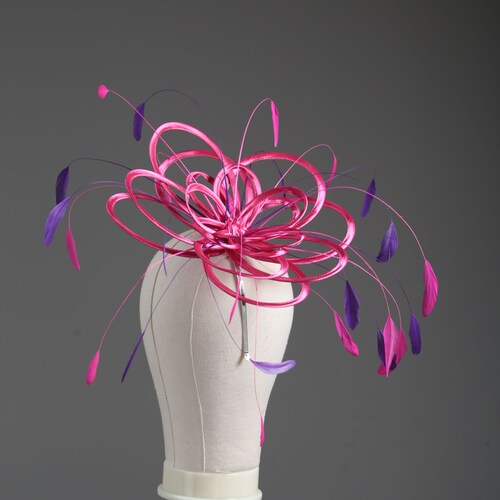 Hot Pink Cerise and Purple satin and feather Fascinator Hat - wedding, ladies day - choose any colour shops feathers & satin