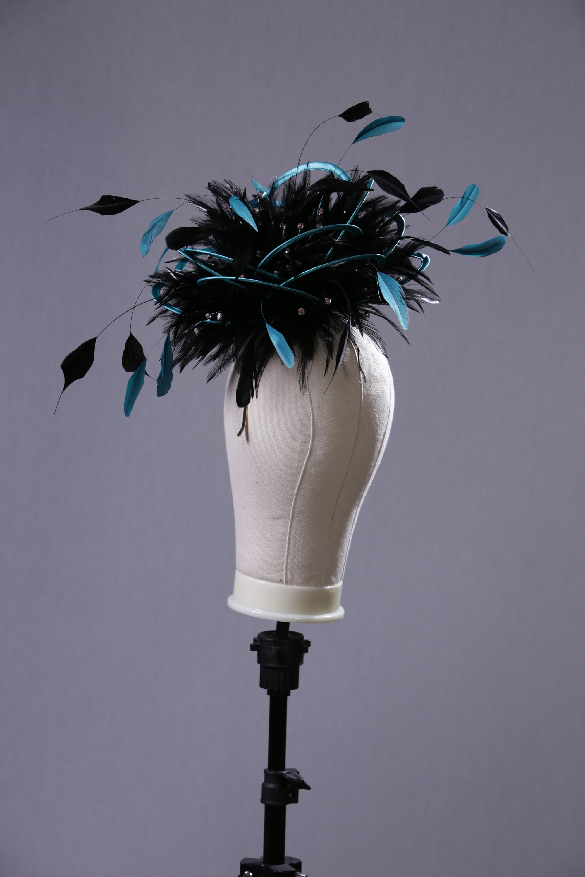 Elegant Black and Teal Feathered Fascinator Teal Fascinator - Etsy UK main image 3