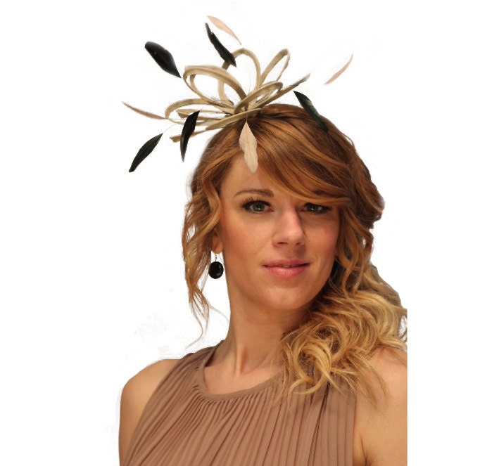 Orange Fascinator hat & Black highlight/choose any colour satin/feathers Orange Fascinator hat & Black highlight/choose any colour satin/feathers
