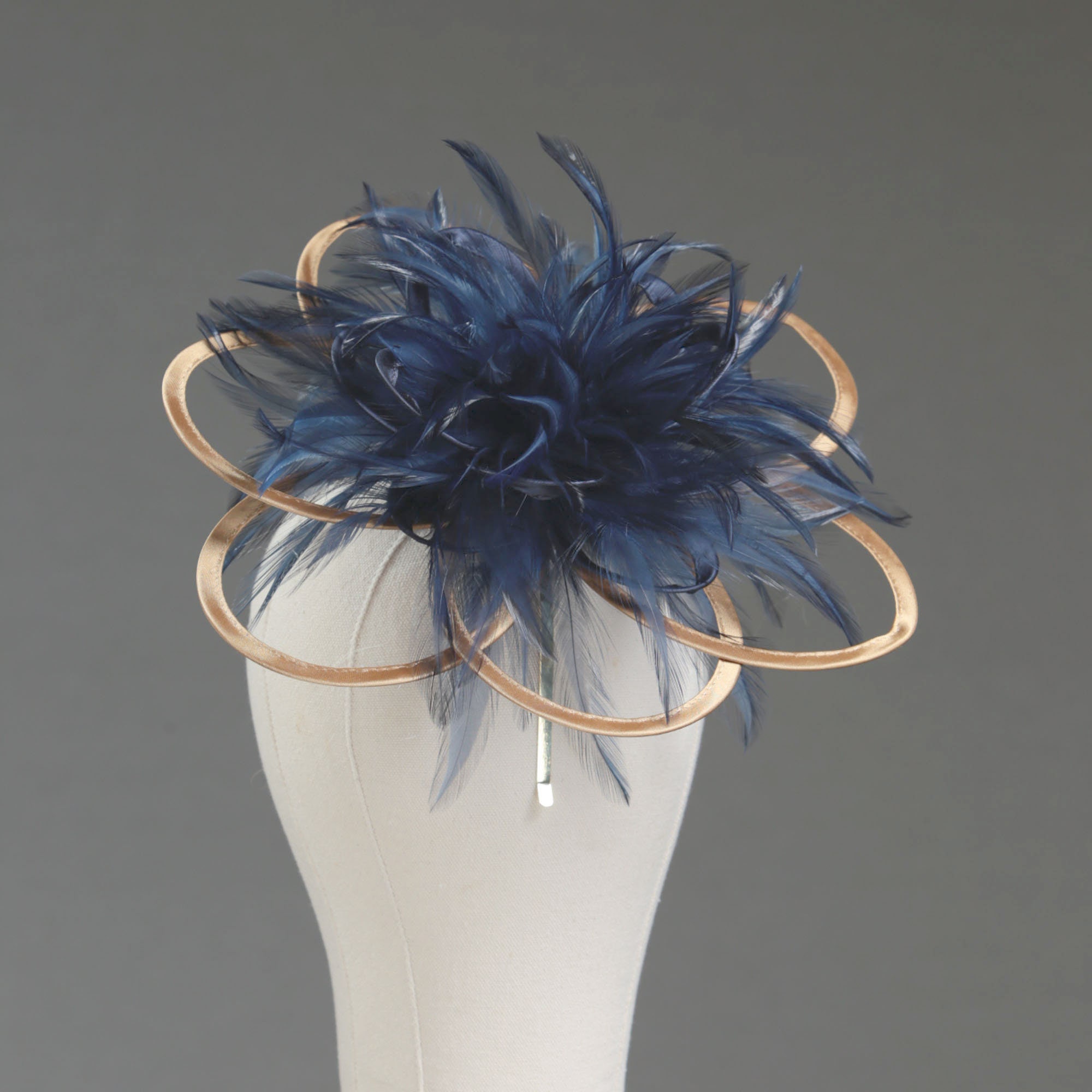 Gold and Navy Blue Satin Saucer Loops Fascinator Hatinator Hat Etsy
