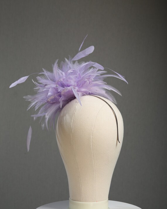 Lilac Rhinestone Diamante Satin Feather Fascinator Hat  display picture 1