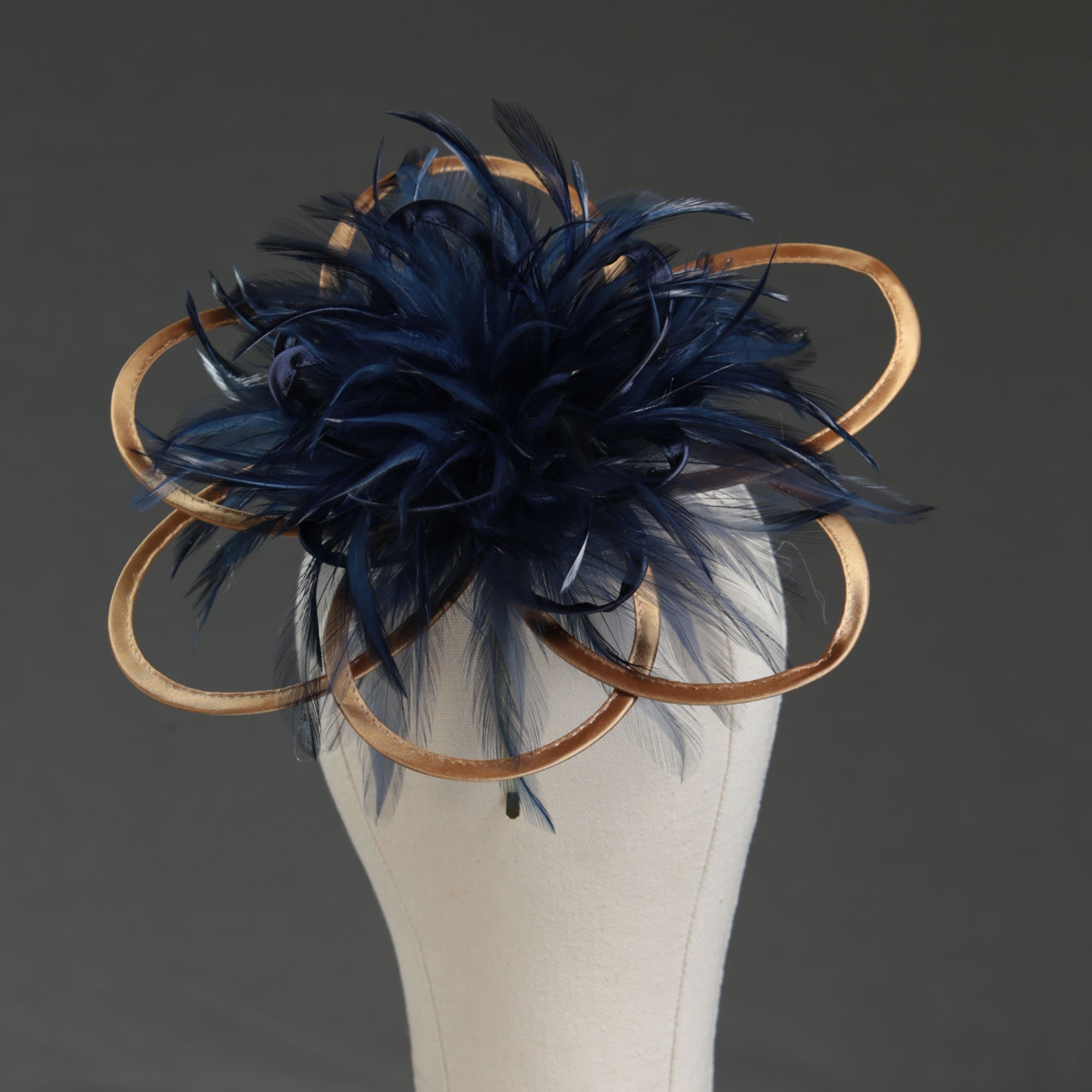 Gold and Navy Blue Satin Saucer Loops Fascinator Hatinator Hat Etsy