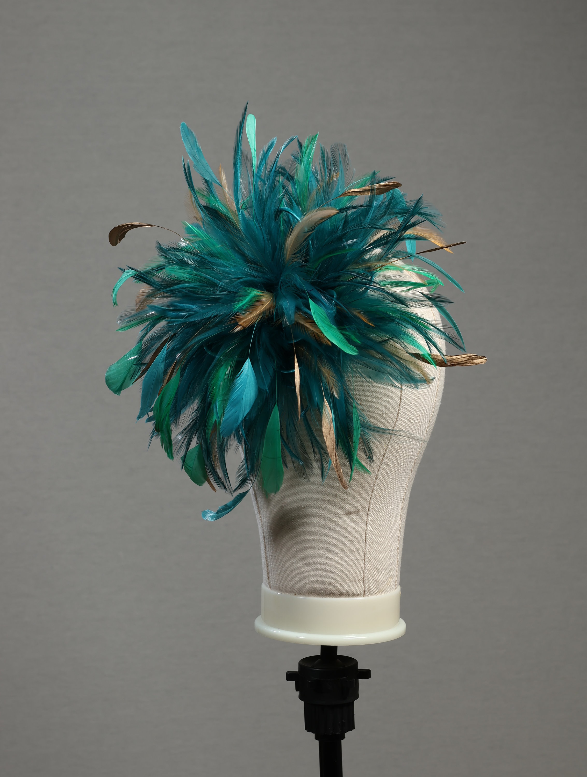 Teal Blue, Emerald Green and gold Feather Fascinator Hat - wedding, ladies day - choose any colour feathers & satin