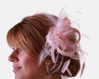 Baby Pink Sinamay Feather Headpiece Fascinator Hat  Ready To send Today