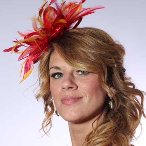 Red outlets and Mustard Sunshine Yellow Feather Fascinator Hat - wedding, ladies day - choose any colour feathers and satin