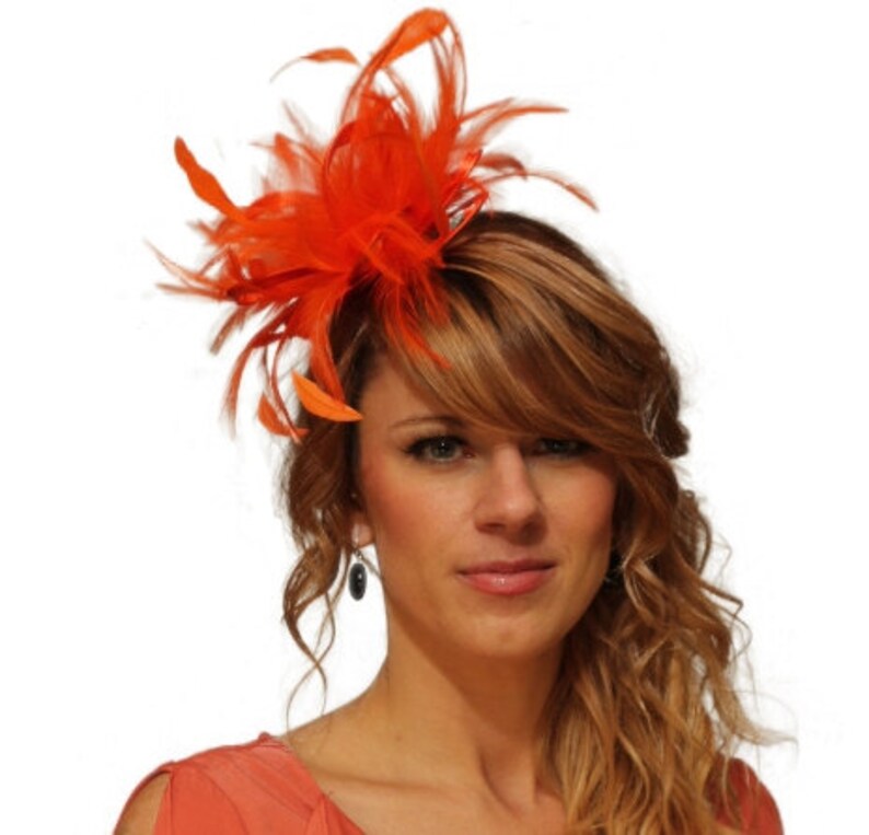 Orange Fascinator hat /& Hot Pink highlight//choose any colour satin//feathers