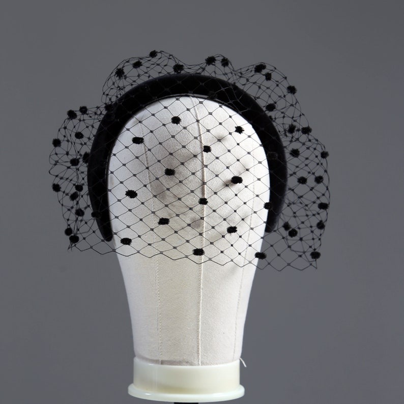 Black Velvet Padded crown with merry deals widow spot net veil fascinator headband - any colour available