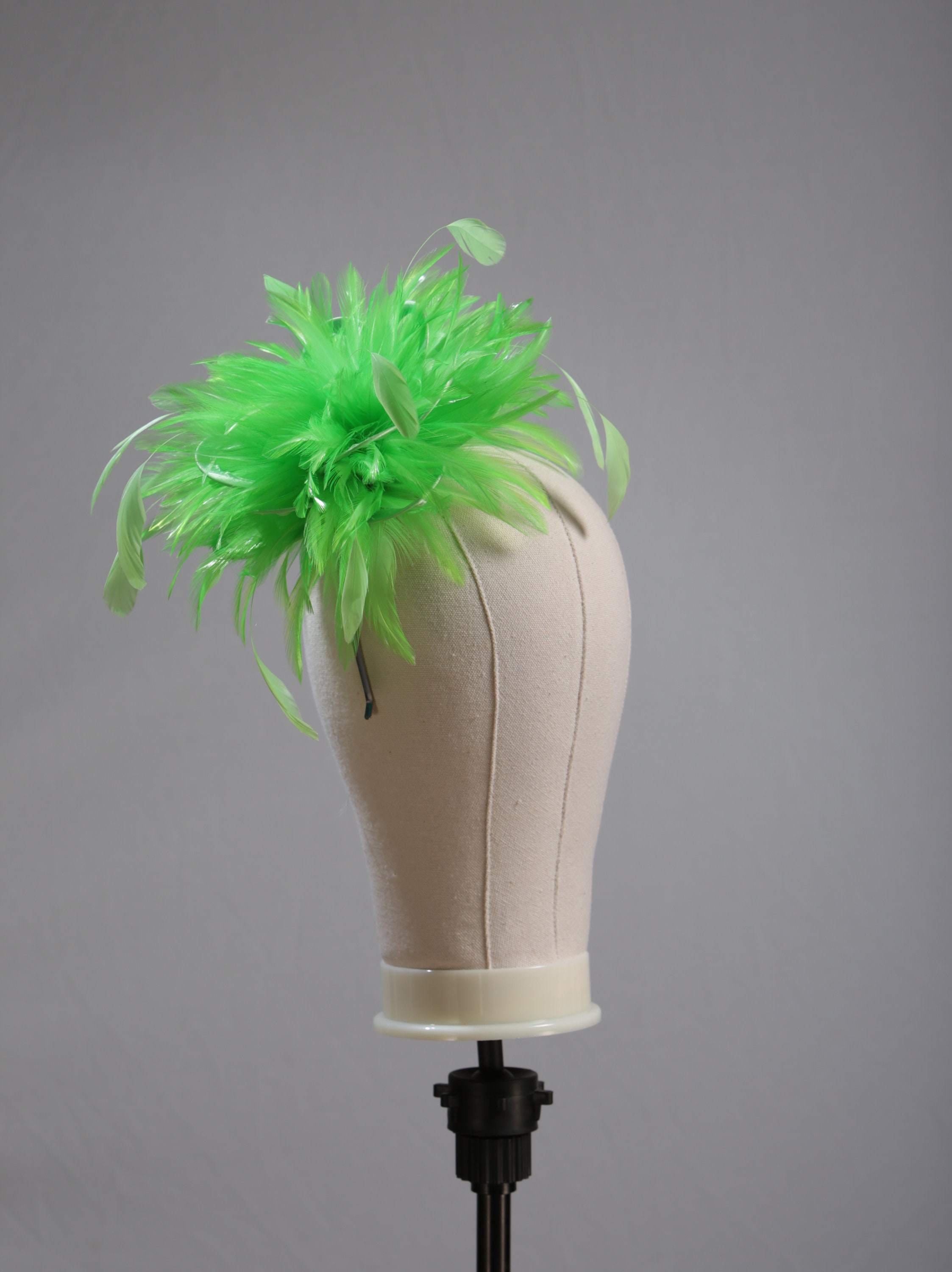 Apple Lime Green Feather Fascinator Hat Wedding, Ladies Day Choose
