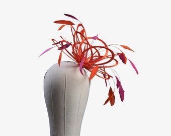 Orange and hot pink  Feather Fascinator Hat - wedding, ladies day - choose any colour feathers & satin