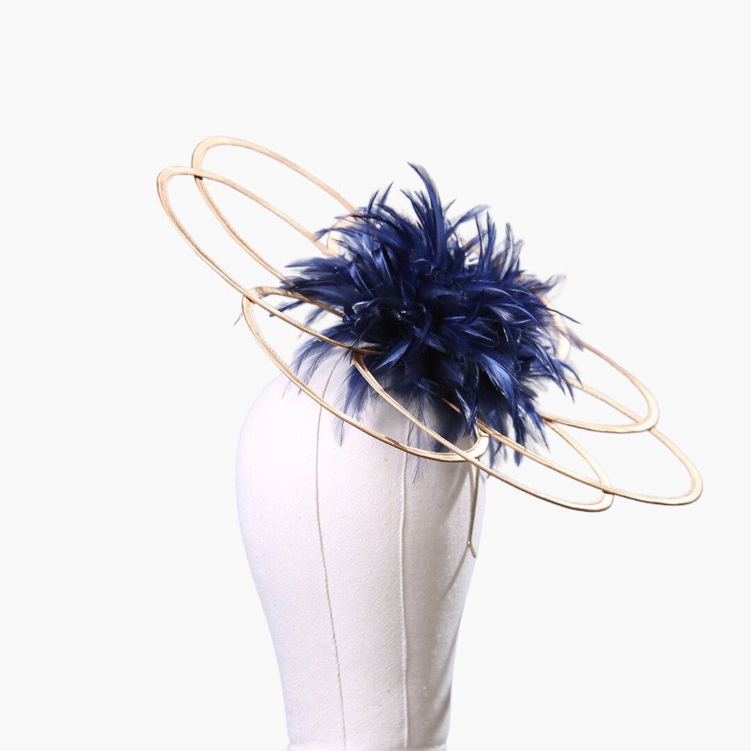 Gold and Navy Blue Large Satin Saucer Loops Fascinator Hatinator Hat