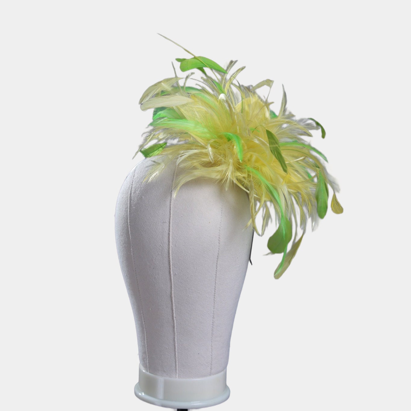 ??? Custom Yellow & Green Feathered Fascinator Headpiece Large Olive Green Flower & Feather Hat Fascinator Wedding  main image 4