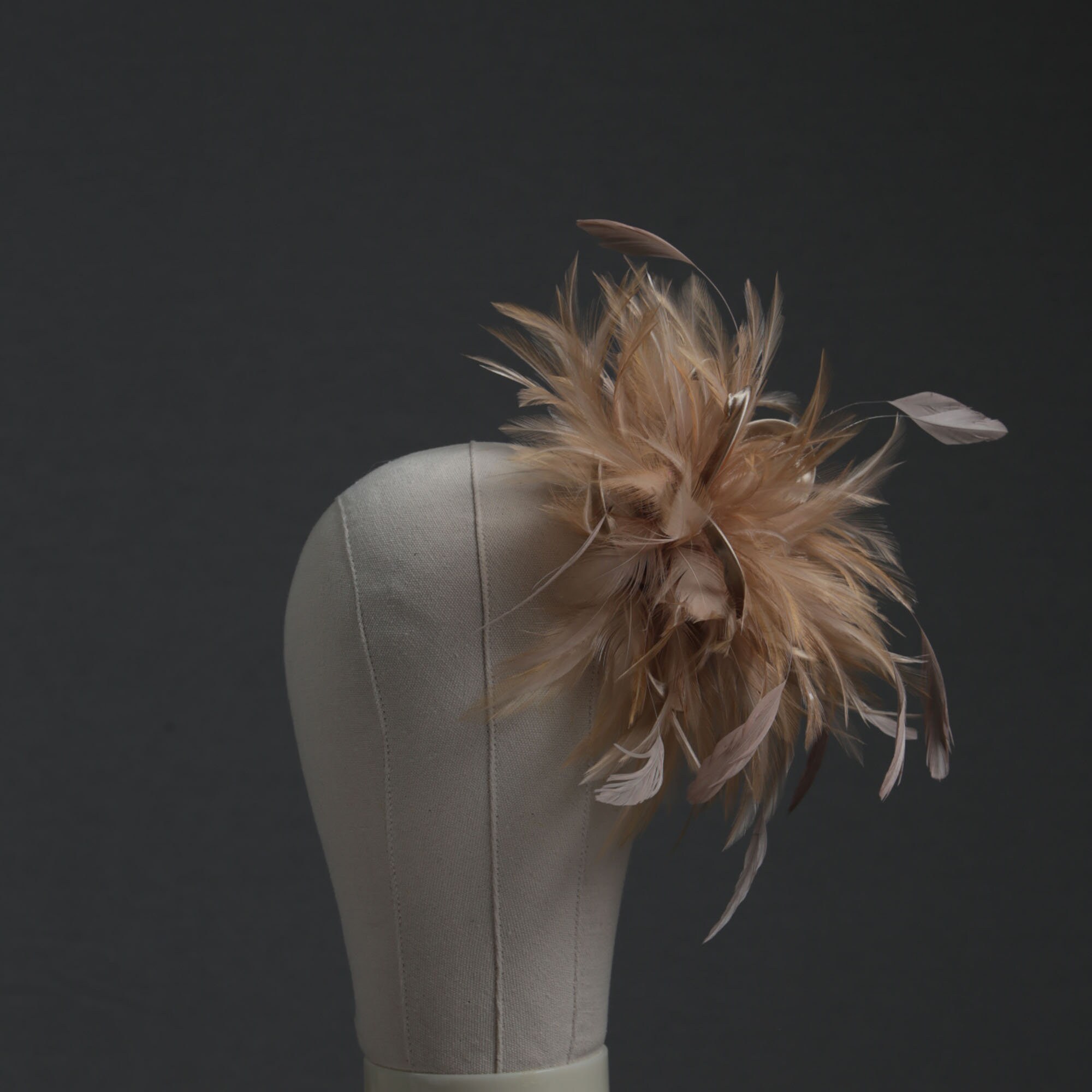 Taupe Nude Almond Feather Fascinator 
