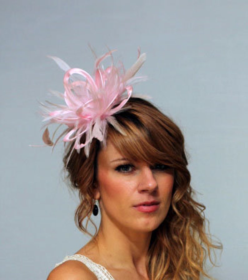 Wedding Festival Party Satin Small Hat Feather Fascinator Hair Clip for Women Blue