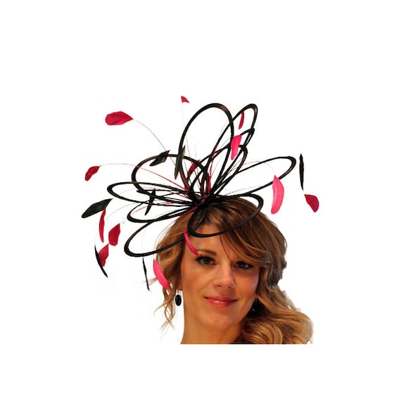 Black and Hot Pink Feather Fascinator Hat - Wedding, Ladies  display picture 3